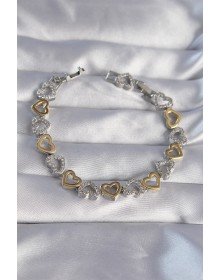 Vip Seri Pirinç Çift Renkli Zirkon Taşlı İçi Boş Kalp Tasarımlı Bileklik