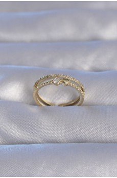 Pirinç Gold Renk Zirkon Taşlı Kalpli Su Yolu Model Ayarlanabilir Yüzük