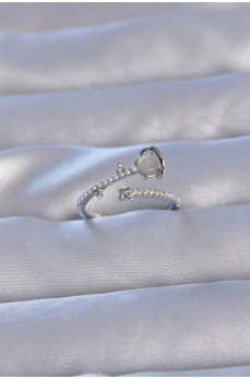 Pirinç Gümüş Renk Zirkon Taşlı İncili Satürn Model Ayarlanabilir Yüzük