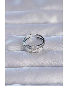 Pirinç Gümüş Renk Zirkon Taşlı Baget Su Yolu Model Ayarlanabilir Yüzük