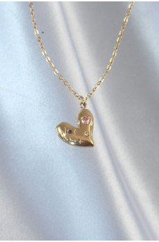 316L Çelik Zincir Gold Renk Renkli Zirkon Taşlı Kalp Kolye