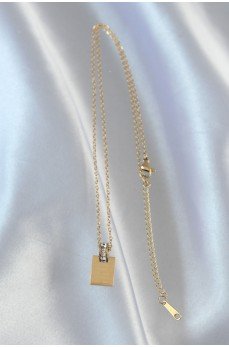 316L Çelik Zincir Gold Renk Zirkon Taşlı Aşk Mektubu Kolye