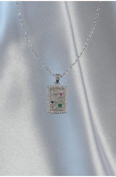 316L Çelik Zincir Gümüş Renk Renkli Zirkon Taşlı Vintage Kolye
