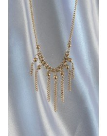 316L Çelik Zincir Gold Renk Topçuk Detay Sallantılı Zincir Kolye