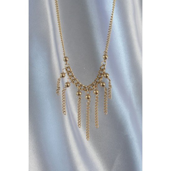 316L Çelik Zincir Gold Renk Topçuk Detay Sallantılı Zincir Kolye 316L Çelik Zincir Gold Renk Topçuk Detay Sallantılı Zincir Kolye