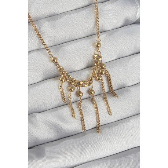 316L Çelik Zincir Gold Renk Topçuk Detay Sallantılı Zincir Kolye 316L Çelik Zincir Gold Renk Topçuk Detay Sallantılı Zincir Kolye