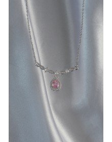 316L Çelik Gümüş Renk Pembe Zirkon Taşlı Damla Kolye