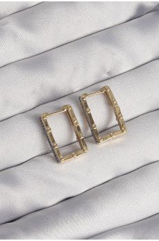 Pirinç Gold Renk Zirkon Taşlı Dikdörtgen Model Seranay Küpe