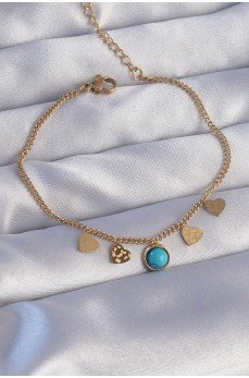 316L Çelik Gold Renk Minimal Kalpli Mavi Taş Detaylı Bileklik