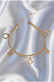 316L Çelik Gold Renk Çift Zincir Yonca Tasarım Bileklik 316L Çelik Gold Renk Çift Zincir Yonca Tasarım Bileklik