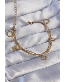 316L Çelik Gold Renk Çift Zincir Yonca Tasarım Bileklik