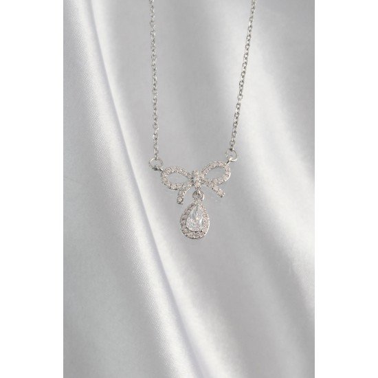 316L Çelik Gümüş Renk Zirkon Taşlı Fiyonk Detay Damla Kolye 316L Çelik Gümüş Renk Zirkon Taşlı Fiyonk Detay Damla Kolye