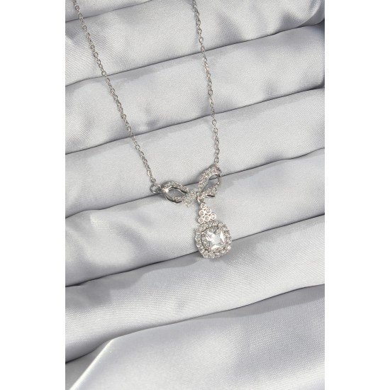 316L Çelik Gümüş Renk Fiyonk Detay Zirkon Taşlı Tektaş Kolye 316L Çelik Gümüş Renk Fiyonk Detay Zirkon Taşlı Tektaş Kolye