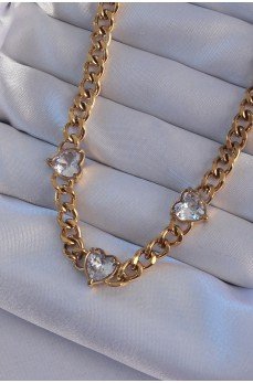 316L Çelik Gold Renk Zirkon Taşlı Kalp Model Zincir Kolye