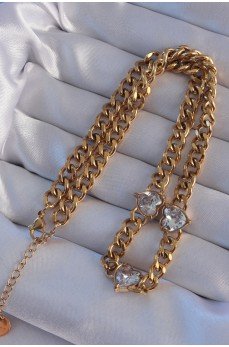 316L Çelik Gold Renk Zirkon Taşlı Kalp Model Zincir Kolye