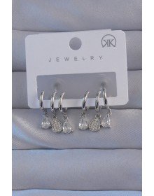 Pirinç Gümüş Renk Zirkon Taşlı Damla Model Çoklu Görünüm Yarım Halka Küpe