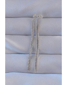 Pirinç Gümüş Renk Zirkon Taşlı Su Yolu Model Küpe