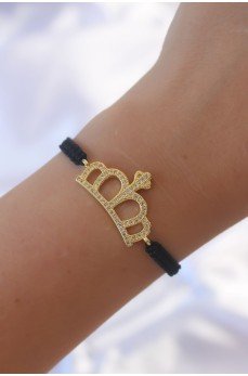 Gold Renk Zirkon Taşlı Taç Figür Makrome Bileklik