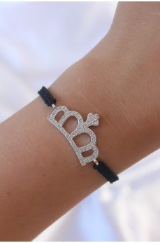 Gümüş Renk Zirkon Taşlı Taç Figür Makrome Bileklik