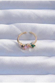 Pirinç Gold Renk Renkli Zirkon Taşlı Ayarlanabilir Yüzük Pirinç Gold Renk Renkli Zirkon Taşlı Ayarlanabilir Yüzük