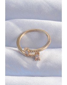 Pirinç Gold Renk Zirkon Taşlı Geometrik Ayarlanabilir Yüzük