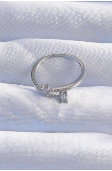 Pirinç Gümüş Renk Zirkon Taşlı Geometrik Ayarlanabilir Yüzük