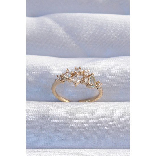 Pirinç Gold Renk Zirkon Taşlı Damla Detay Ayarlanabilir Yüzük Pirinç Gold Renk Zirkon Taşlı Damla Detay Ayarlanabilir Yüzük