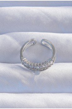 Pirinç Gümüş Renk Sedefli Zirkon Taşlı Su Yolu Model 2li Görünüm Ayarlanabilir Yüzük