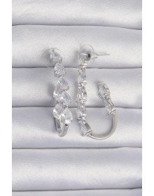 Pirinç Gümüş Renk Damla Zirkon Taş Tasarımlı Küpe