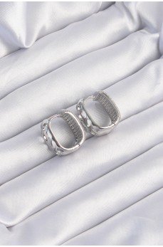 Pirinç Gümüş Renk Zirkon Taşlı Minimal Halka Küpe