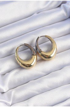 Pirinç Gold Gümüş Renkli Oval Bombeli Küpe