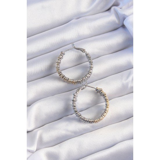 Pirinç Gold Gümüş Renkli Tırtıklı Halka Küpe Pirinç Gold Gümüş Renkli Tırtıklı Halka Küpe