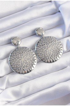 Pirinç Gümüş Renk Oval İşlemeli Küpe