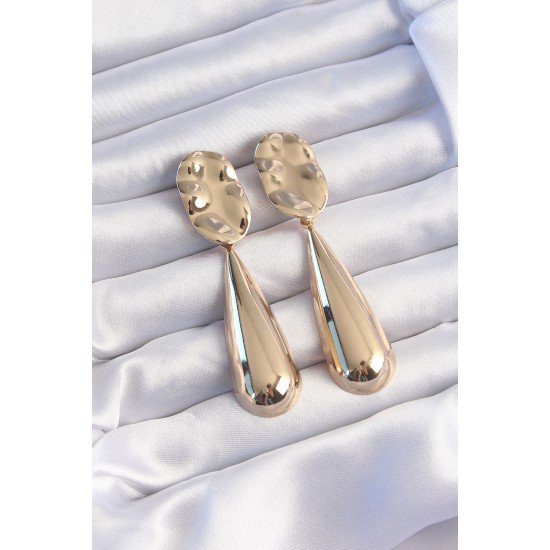 Pirinç Gold Renk Uzun Bombeli Ezme Plaka Küpe Pirinç Gold Renk Uzun Bombeli Ezme Plaka Küpe