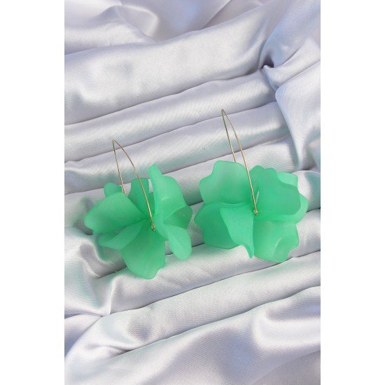 Pirinç Yeşil Renkli Flora Küpe Pirinç Yeşil Renkli Flora Küpe