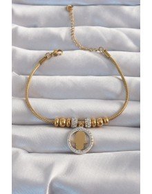 316L Çelik Gold Renk Zirkon Taş Aksesuarlı Fatma Ana Eli Bileklik