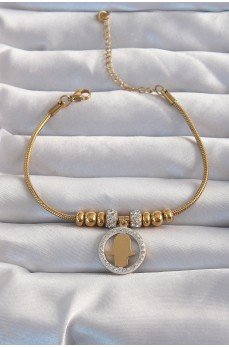 316L Çelik Gold Renk Zirkon Taş Aksesuarlı Fatma Ana Eli Bileklik 316L Çelik Gold Renk Zirkon Taş Aksesuarlı Fatma Ana Eli Bileklik