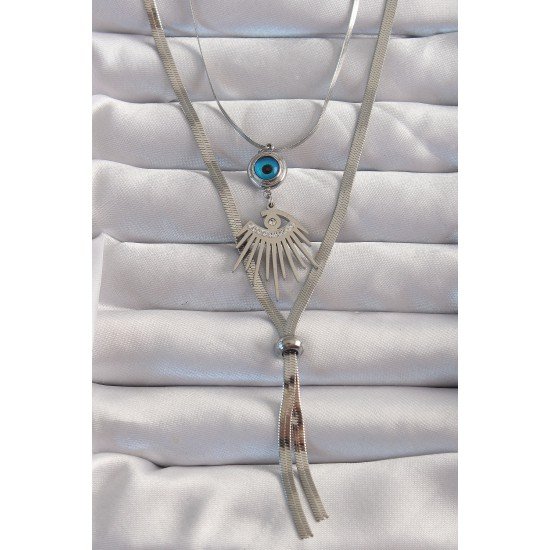 316L Çelik Gümüş Renk Zirkon Taşlı Göz Detay Nazarlı Uzun Asansör Model Kolye 316L Çelik Gümüş Renk Zirkon Taşlı Göz Detay Nazarlı Uzun Asansör Model Kolye