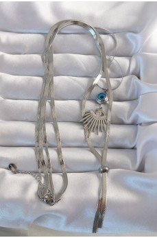 316L Çelik Gümüş Renk Zirkon Taşlı Göz Detay Nazarlı Uzun Asansör Model Kolye