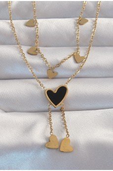 316L Çelik Gold Renk Mineli Çoklu Kalp Kolye