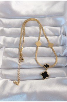 316L Çelik Gold Renk İtalyan Zincirli Mineli Yonca Kolye