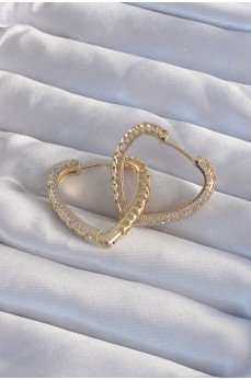 Pirinç Gold Renk Zirkon Taşlı Motifli Kalp Küpe Pirinç Gold Renk Zirkon Taşlı Motifli Kalp Küpe