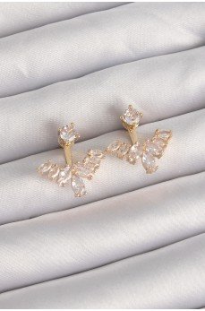 Pirinç Gold Renk Zirkon Taşlı V Model Küpe