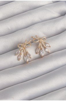 Pirinç Gold Renk Zirkon Taşlı Fiyonk Küpe