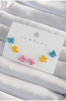 Pirinç Rengarenk Mineli Minimal Fiyonk Küpe Seti