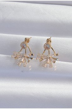 Pirinç Gold Renk Zirkon Taşlı Yassı Fiyonk Model Küpe