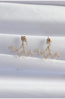 Pirinç Gold Renk Zirkon Taşlı Zikzak Küpe