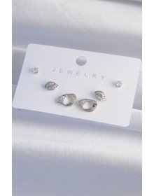 Pirinç Gümüş Renk Zirkon Taşlı Yaprak Model Küpe Seti