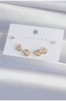Pirinç Gold Renk Zirkon Taşlı Damla Model Küpe Seti