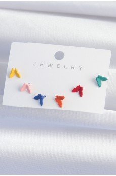 Pirinç Rengarenk Mineli Minimal Kelebek Küpe Seti